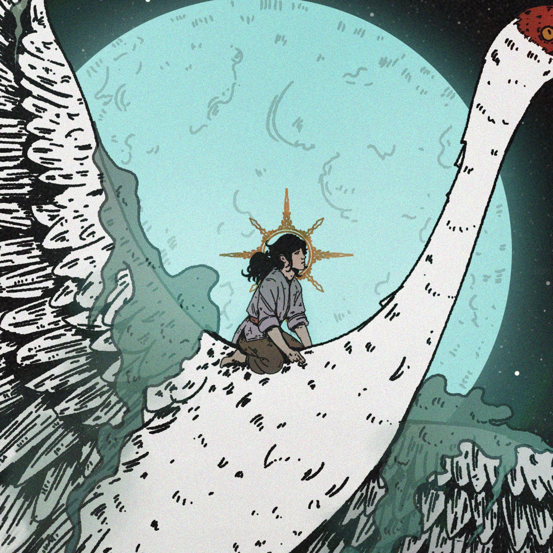 A Place in the World poster, close-up at full print resolution of the rider on the crane