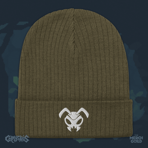 Anthony Symbol Ribbed Knit Beanie — Olive — Chrysalis by RinoZ — The Merch Guild