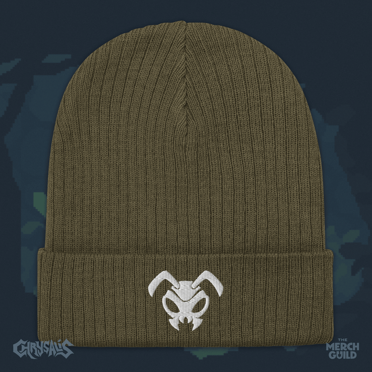 Anthony Symbol Ribbed Knit Beanie — Olive — Chrysalis by RinoZ — The Merch Guild
