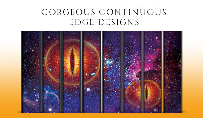 Continuous printed edge designs across the set