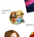 Kickstarter swag set, enamel pin at left