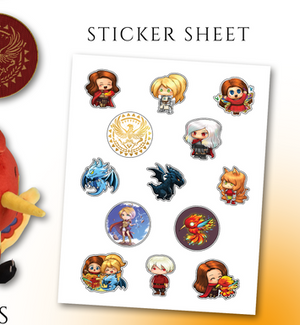 Kickstarter swag set, sticker sheet at right
